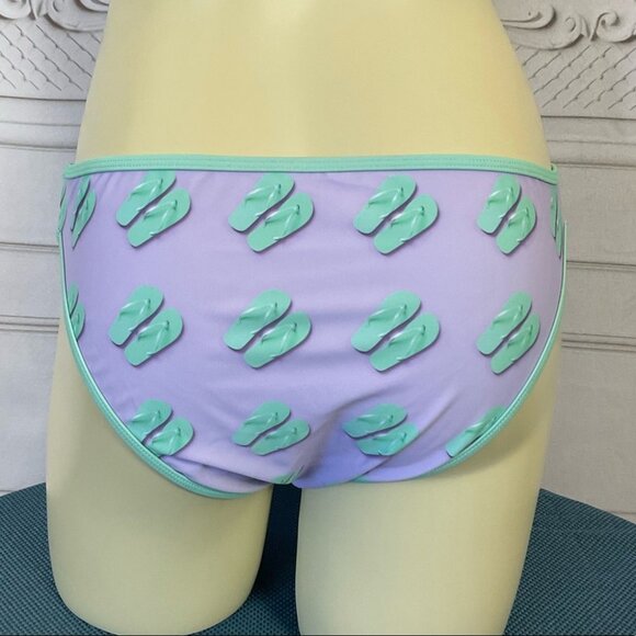 Undercurrent 2 Piece Triangle Top Swimsuit Purple Green Flip Flops Juniors Med - Picture 6 of 8